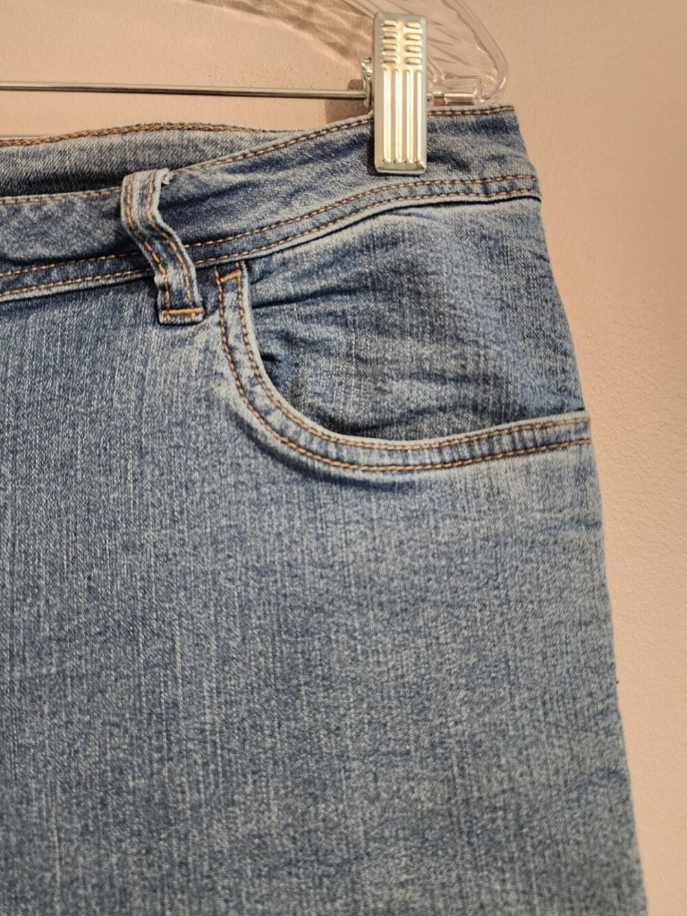 2/$30 Woman Within Light Wash Blue Bermuda Jean Shorts Size 14W - Picture 6 of 12